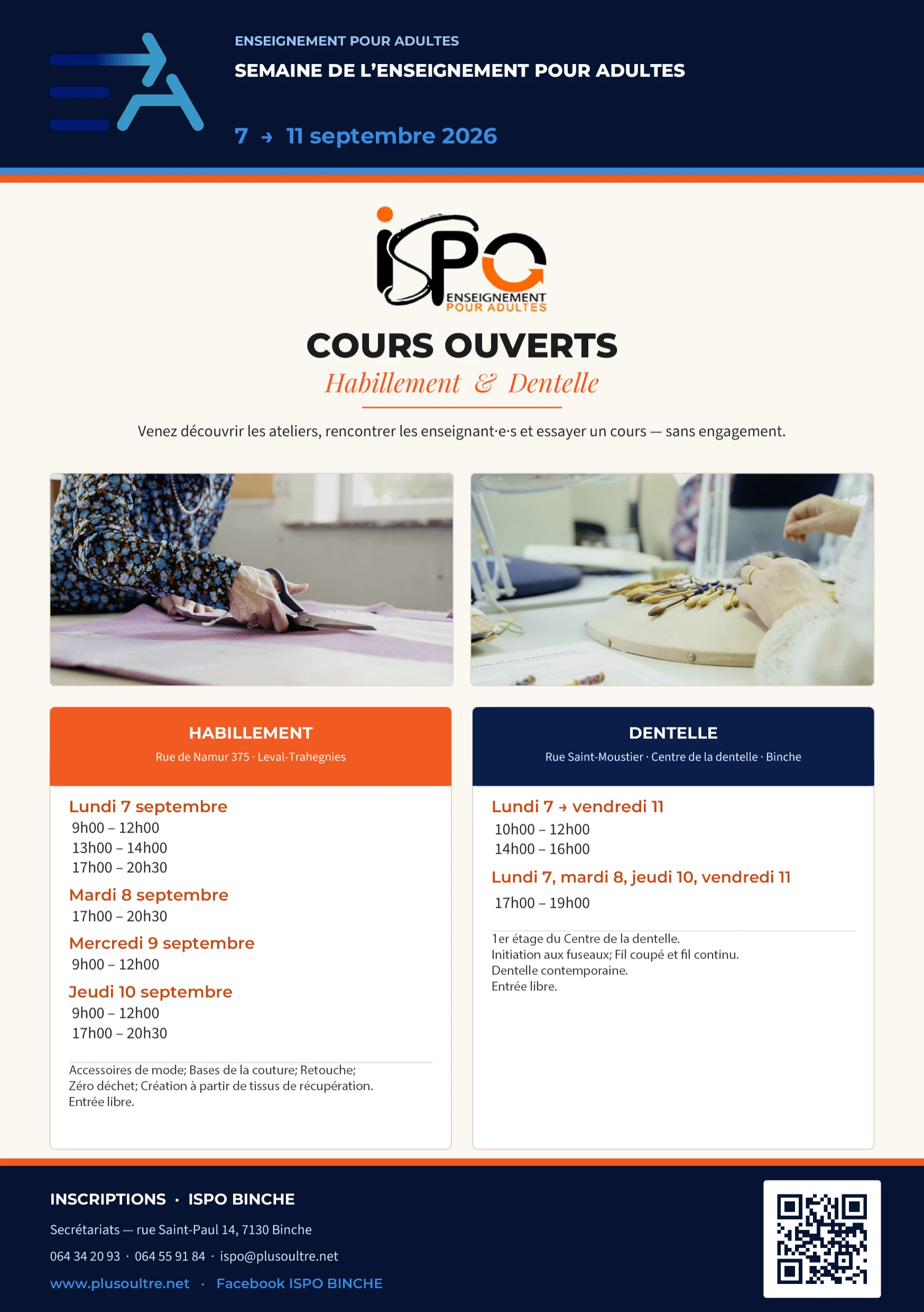 Aperçu du flyer : Cours ouverts — Habillement et Dentelle